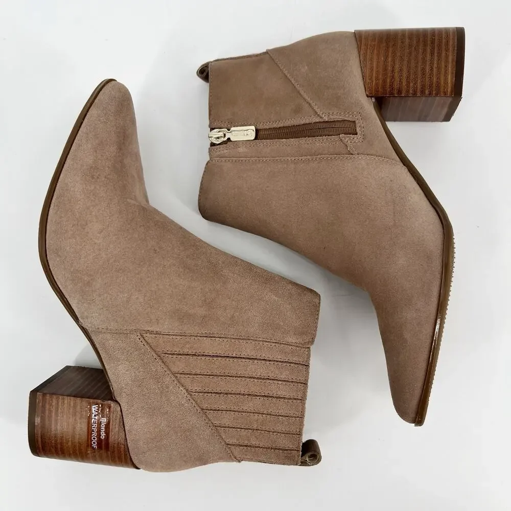 Blondo Laureece Bootie Womens 9.5 M Tan Beige Suede Waterproof Pointed Toe B6659